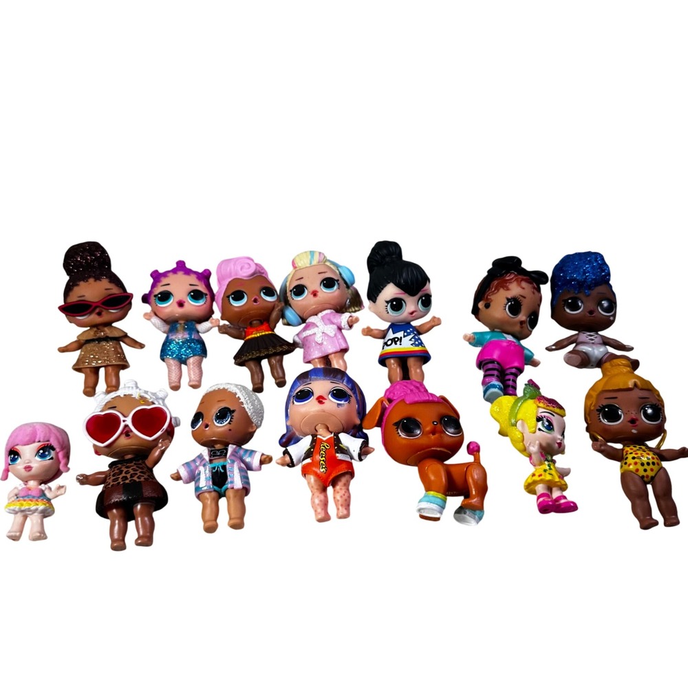 LOL Surprise Doll Lot of 14 Figures Glitter Reeses Pet Dog and Accessories